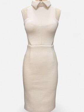 Sleeveless Collared Cream Sheath Dress